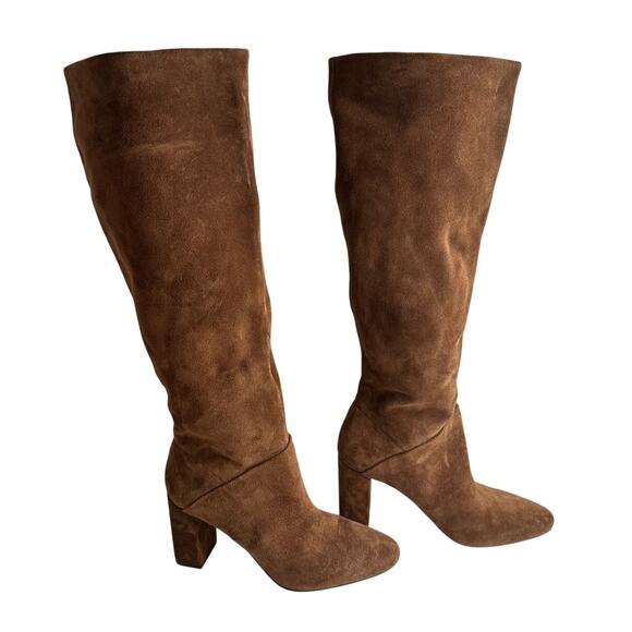 Banana Republic Knee High Suede Boots Slouch Tan Block Heel Winter Bohemian 7 - Picture 1 of 7